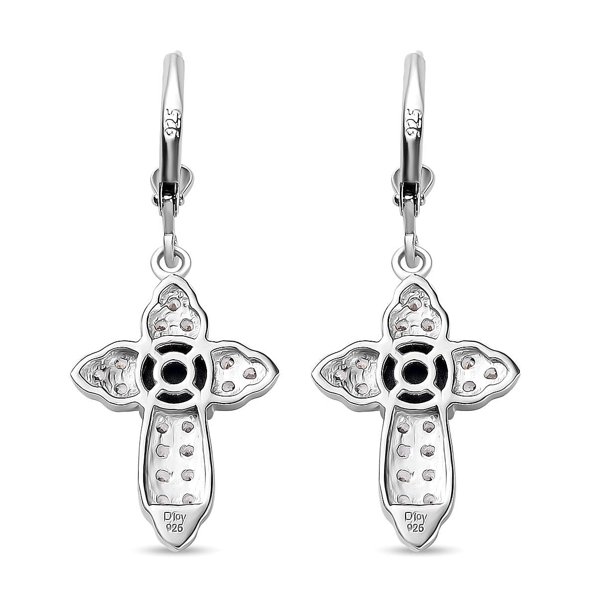 D'Joy Blue Star Sapphire (DF) and White Zircon Cross Earrings in Platinum Over Sterling Silver 4.00 ctw