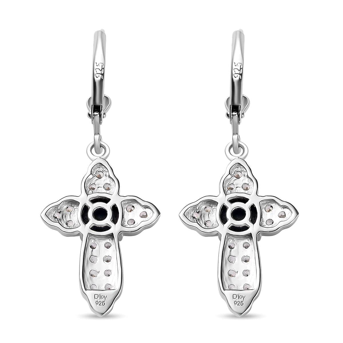 Blue Star Sapphire (DF) and White Zircon Cross Earrings in Platinum Over Sterling Silver 4.00 ctw image number 4