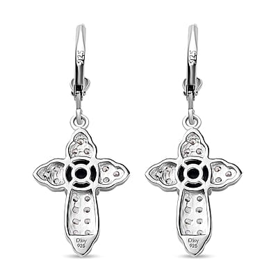 D'Joy Blue Star Sapphire (DF) and White Zircon Cross Earrings in Platinum Over Sterling Silver 4.00 ctw