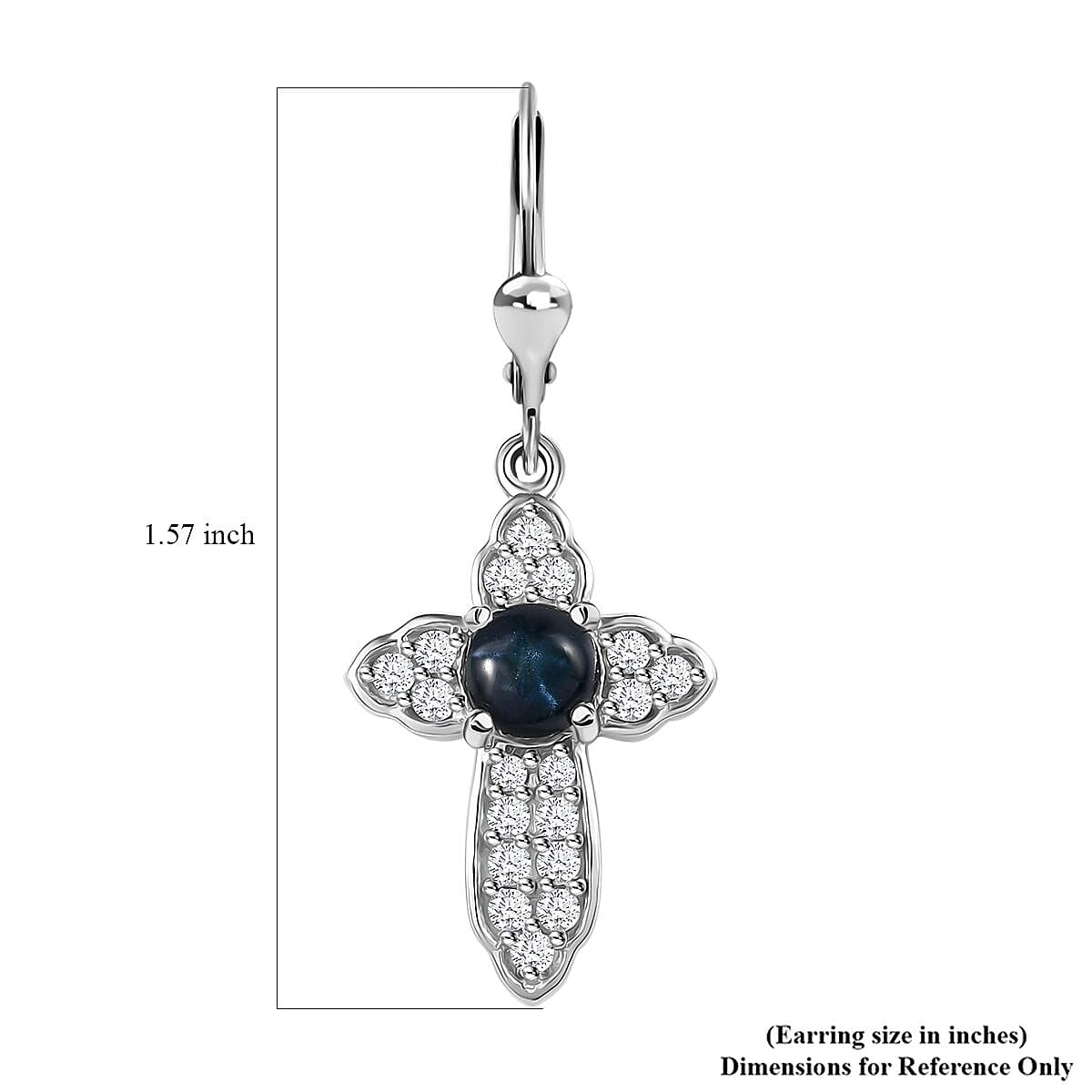 D'Joy Blue Star Sapphire (DF) and White Zircon Cross Earrings in Platinum Over Sterling Silver 4.00 ctw
