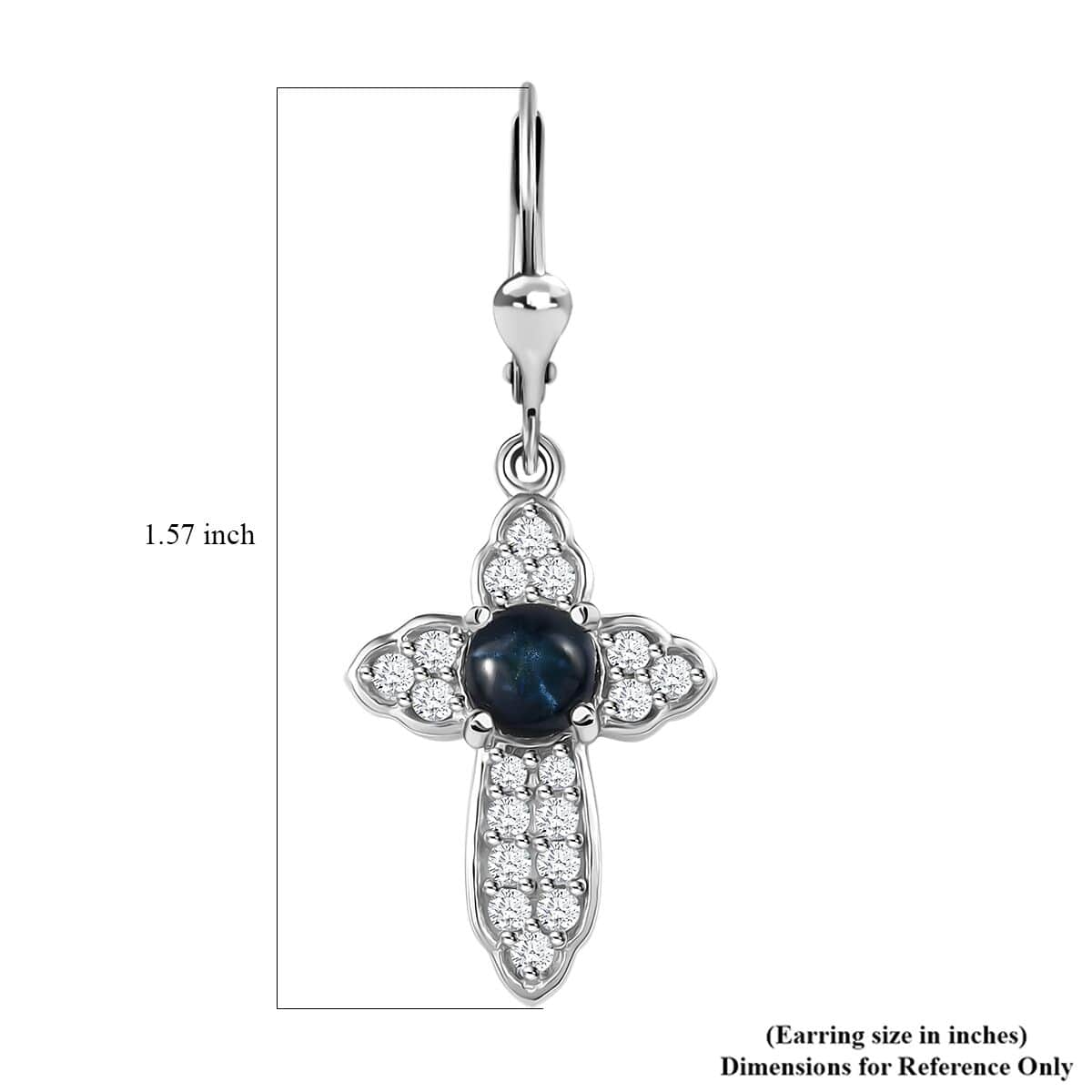 Blue Star Sapphire (DF) and White Zircon Cross Earrings in Platinum Over Sterling Silver 4.00 ctw image number 5