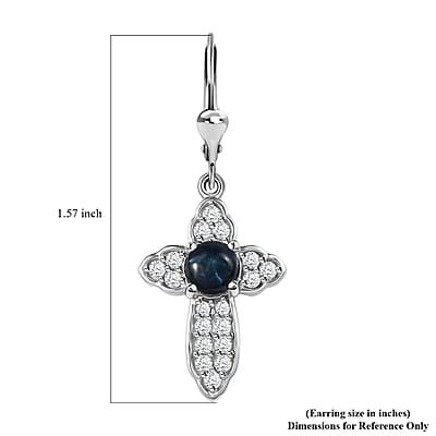 D'Joy Blue Star Sapphire (DF) and White Zircon Cross Earrings in Platinum Over Sterling Silver 4.00 ctw