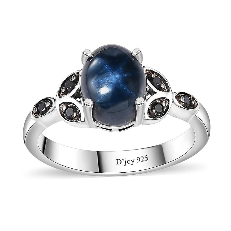 Blue Star Sapphire (DF) and Blue Sapphire Ring in Platinum Over Sterling Silver (Size 10.0) 3.35 ctw