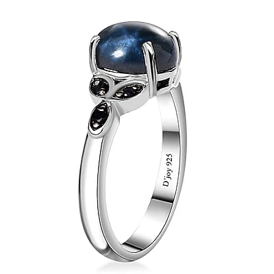 Blue Star Sapphire (DF) and Blue Sapphire Ring in Platinum Over Sterling Silver (Size 10.0) 3.35 ctw