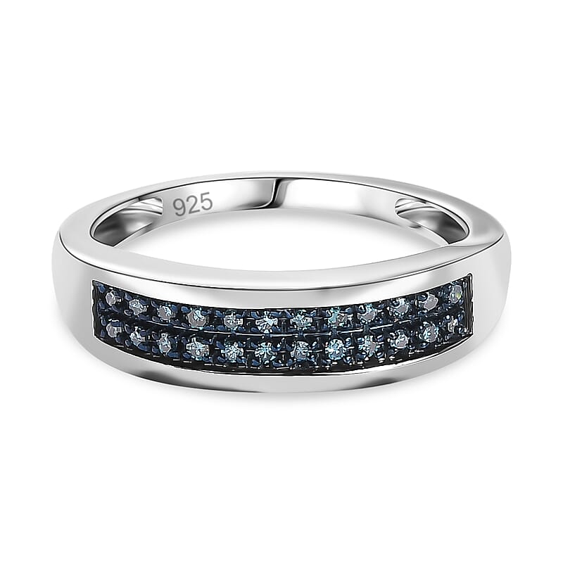  Blue Diamond Band Ring in Platinum Over Sterling Silver (Size 10.0) 0.20 ctw