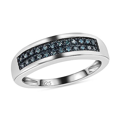  Blue Diamond Band Ring in Platinum Over Sterling Silver (Size 10.0) 0.20 ctw