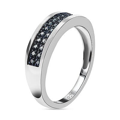  Blue Diamond Band Ring in Platinum Over Sterling Silver (Size 10.0) 0.20 ctw