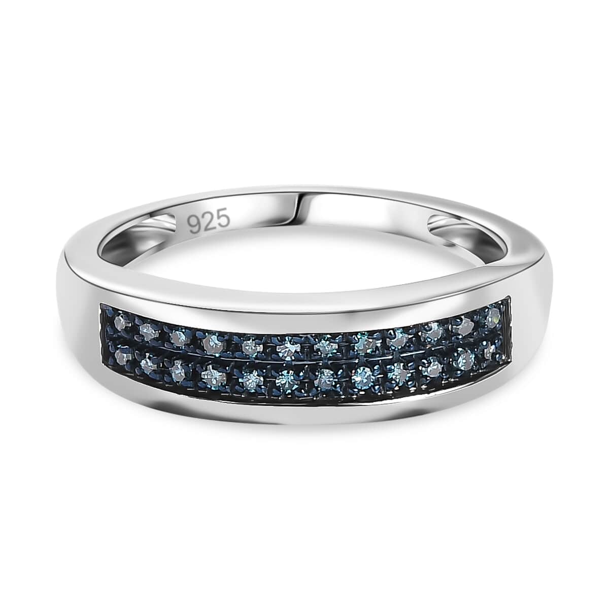 Blue Diamond Band Ring in Platinum Over Sterling Silver (Size 5.0) 0.20 ctw image number 0