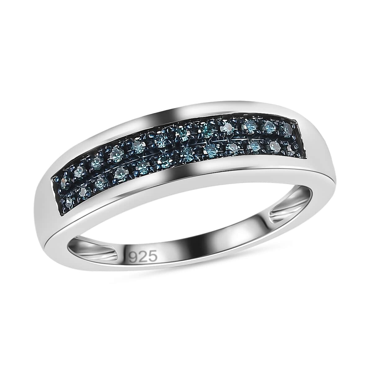 Blue Diamond Band Ring in Platinum Over Sterling Silver (Size 5.0) 0.20 ctw image number 2