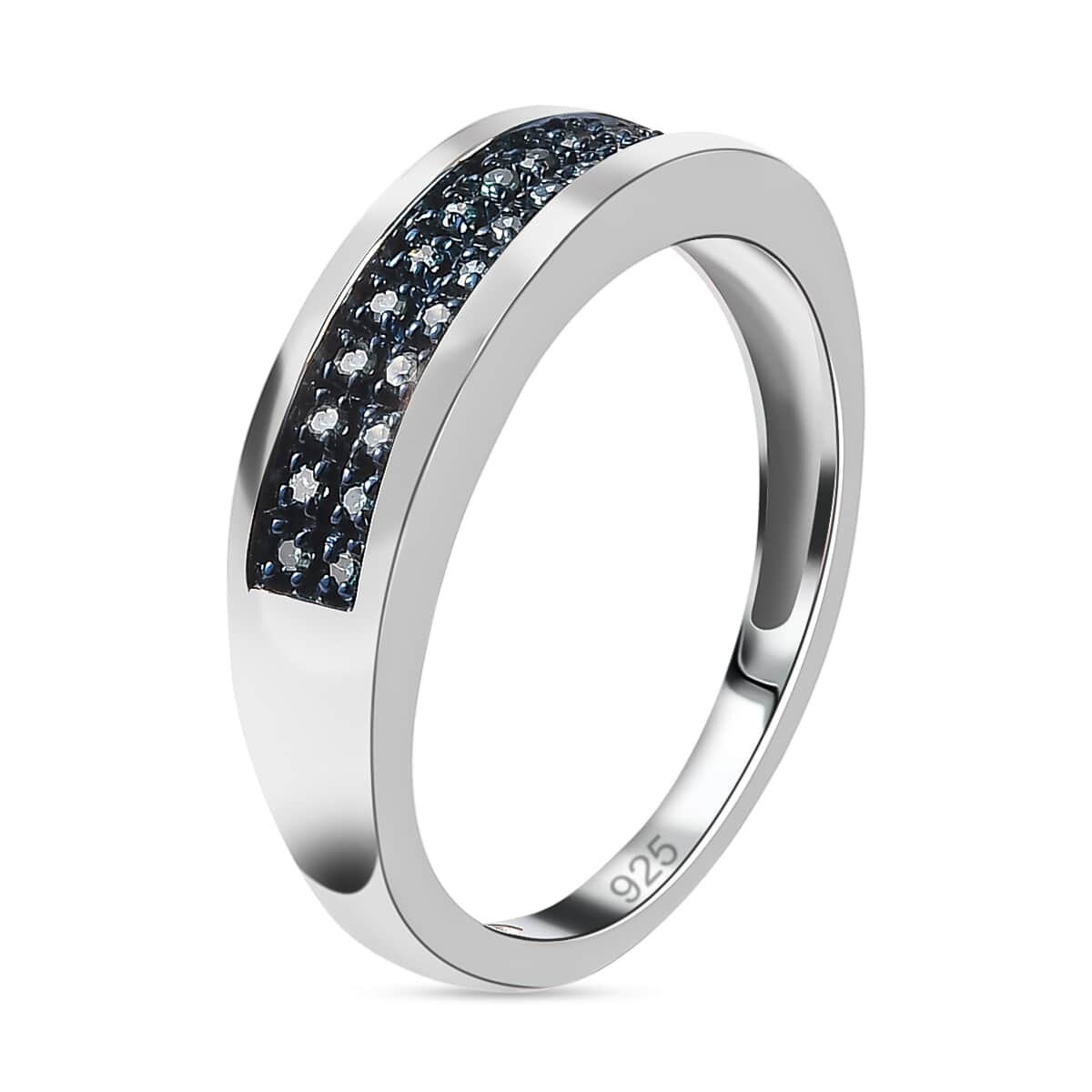 Blue Diamond Band Ring in Platinum Over Sterling Silver (Size 5.0) 0.20 ctw image number 3