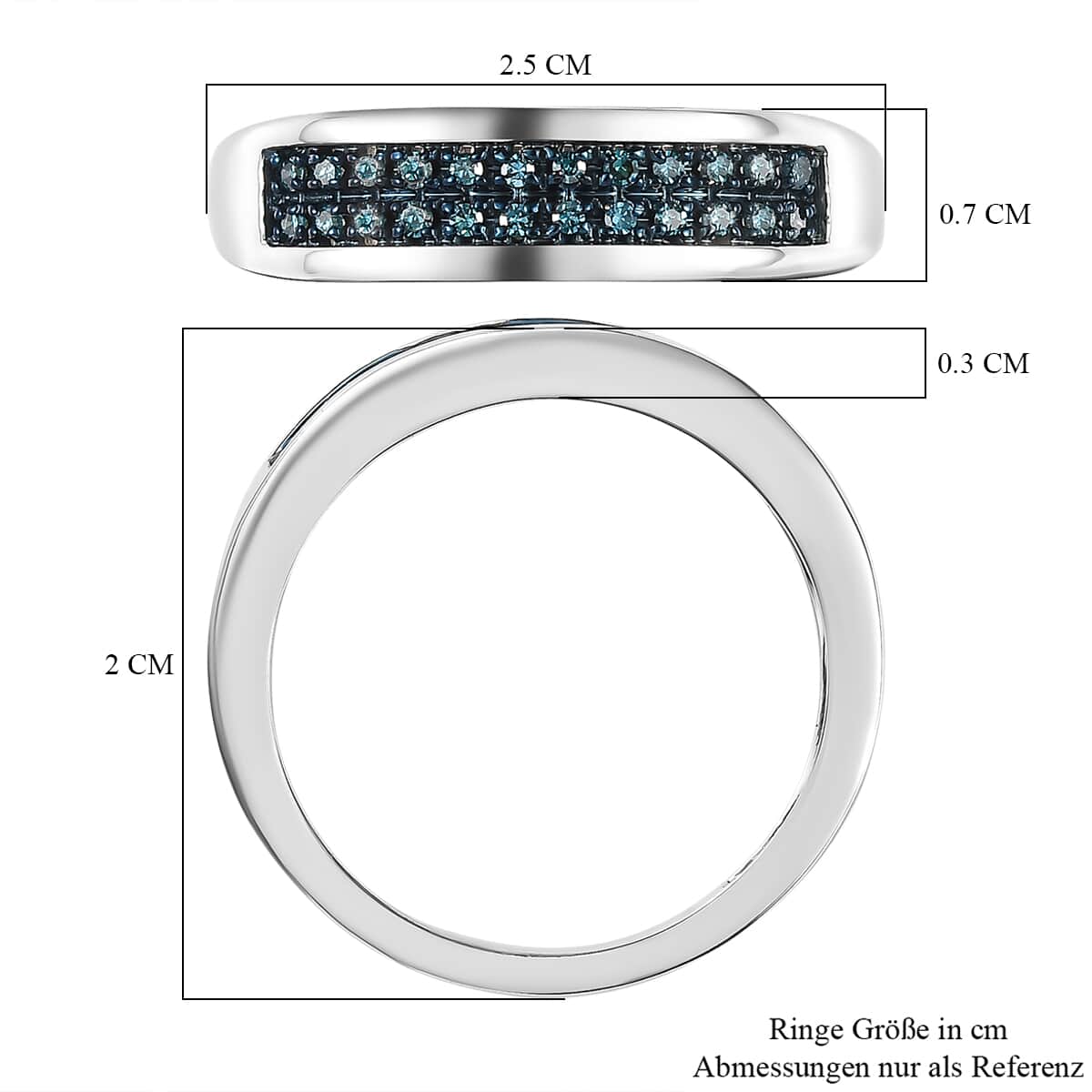 Blue Diamond Band Ring in Platinum Over Sterling Silver (Size 5.0) 0.20 ctw image number 5