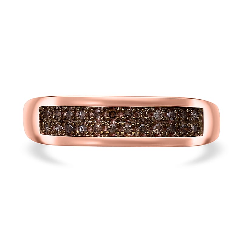 Natural Champagne Diamond Band Ring in Vermeil Rose Gold Over Sterling Silver (Size 10.0) 0.20 ctw