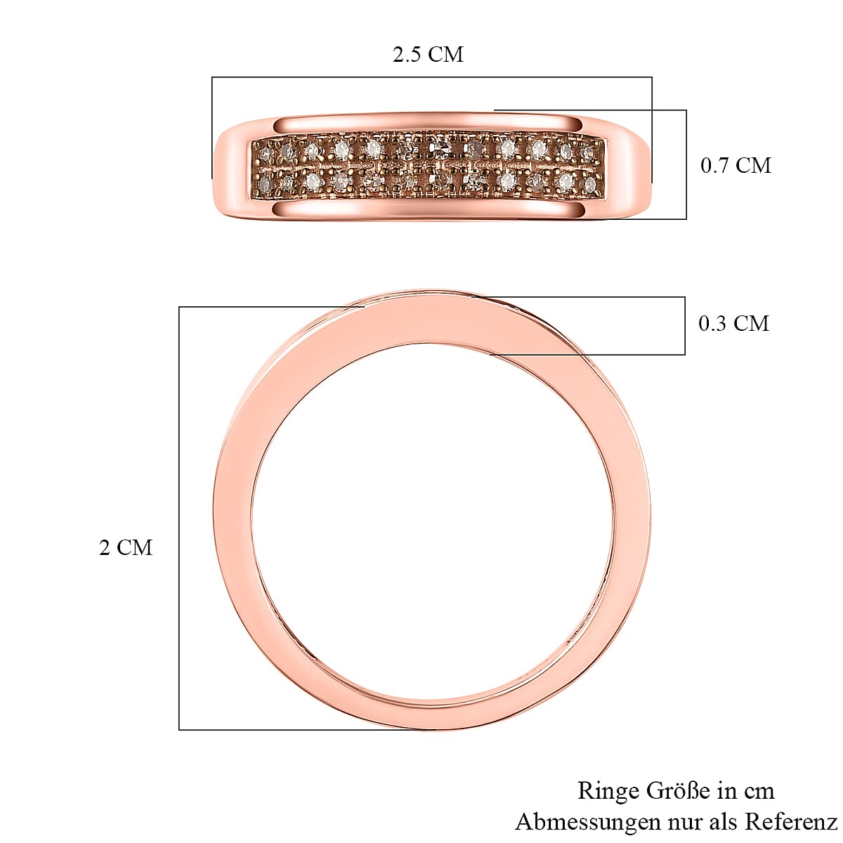  Natural Champagne Diamond Band Ring in Vermeil Rose Gold Over Sterling Silver (Size 10.0) 0.20 ctw