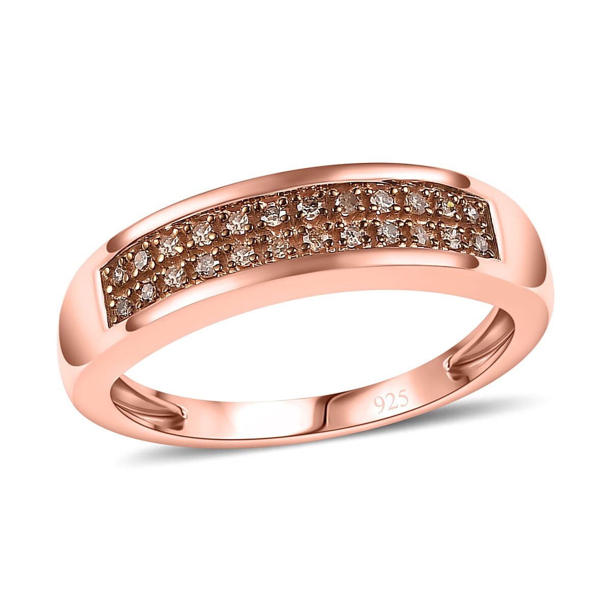  Natural Champagne Diamond Band Ring in Vermeil Rose Gold Over Sterling Silver (Size 10.0) 0.20 ctw