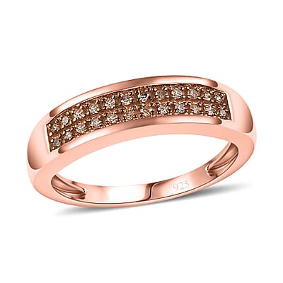  Natural Champagne Diamond Band Ring in Vermeil Rose Gold Over Sterling Silver (Size 10.0) 0.20 ctw