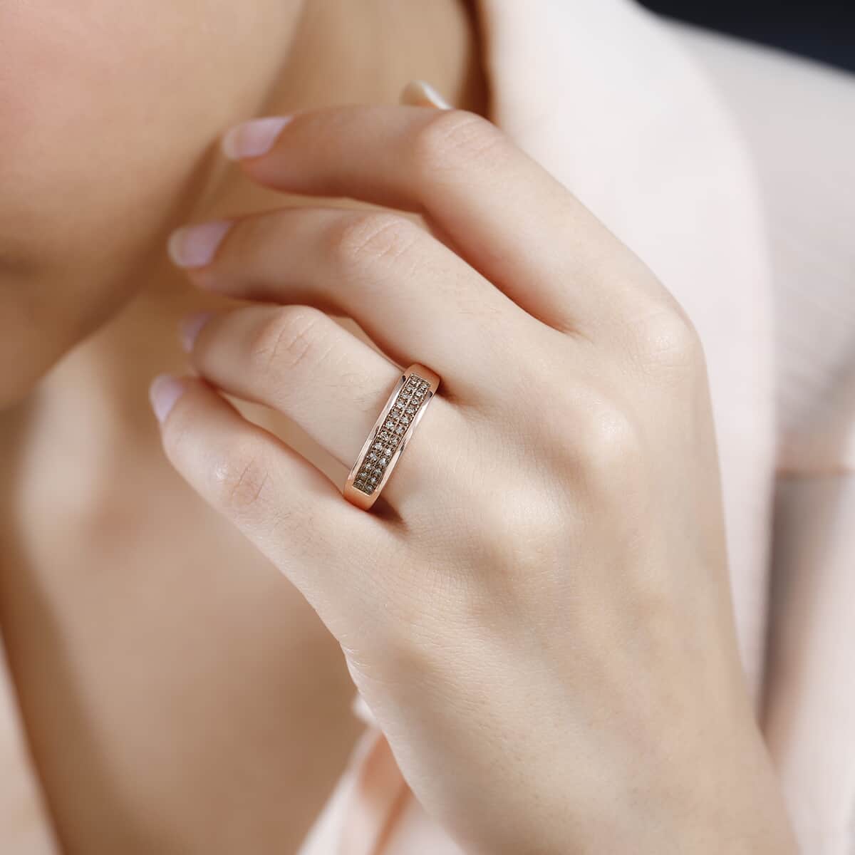 Natural Champagne Diamond Band Ring in Vermeil Rose Gold Over Sterling Silver (Size 5.0) 0.20 ctw image number 1