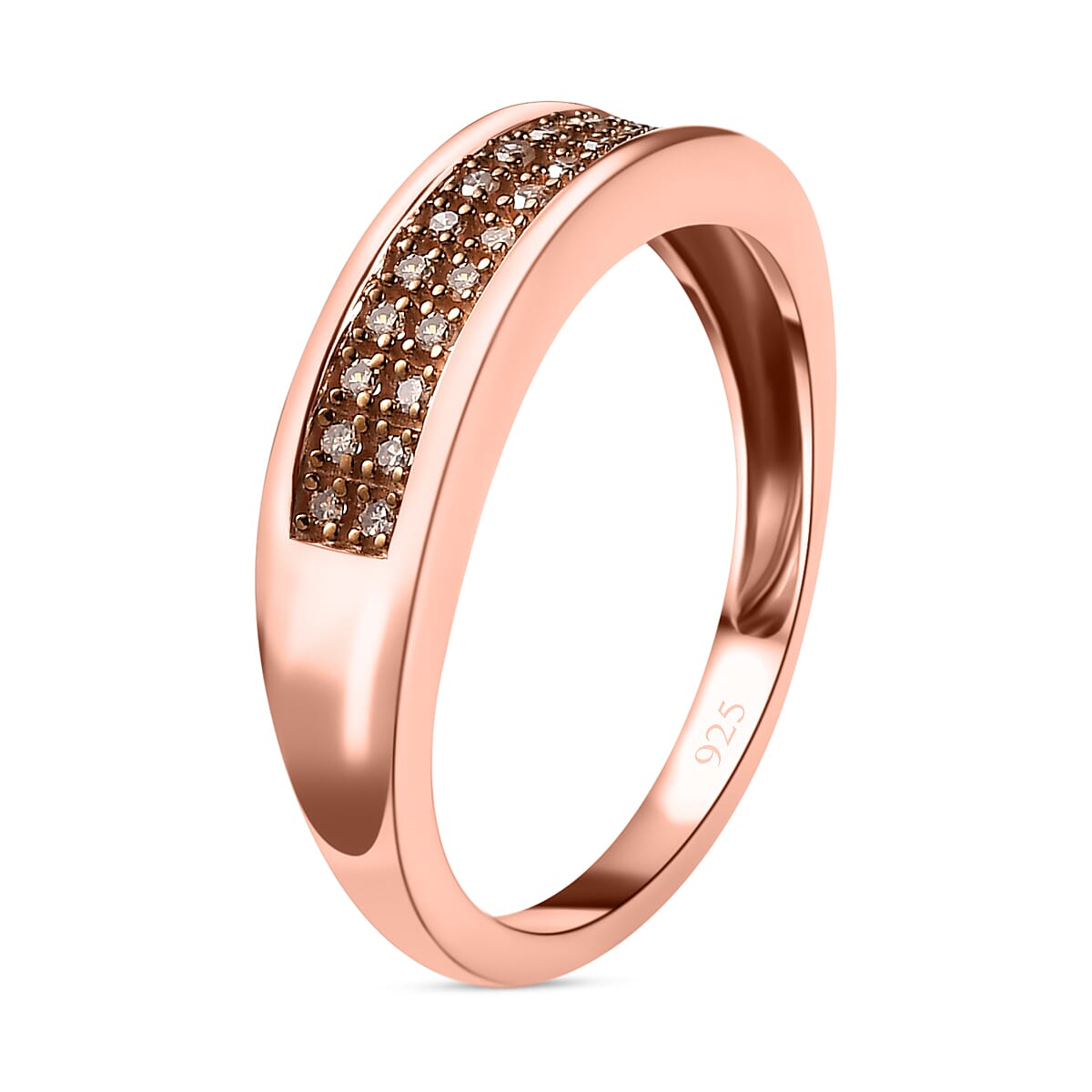 Natural Champagne Diamond Band Ring in Vermeil Rose Gold Over Sterling Silver (Size 8.0) 0.20 ctw image number 2