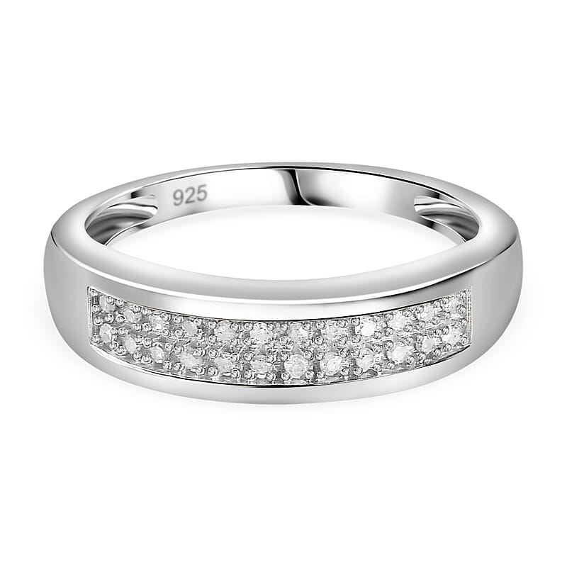 Diamond Band Ring in Platinum Over Sterling Silver (Size 10.0) 0.20 ctw