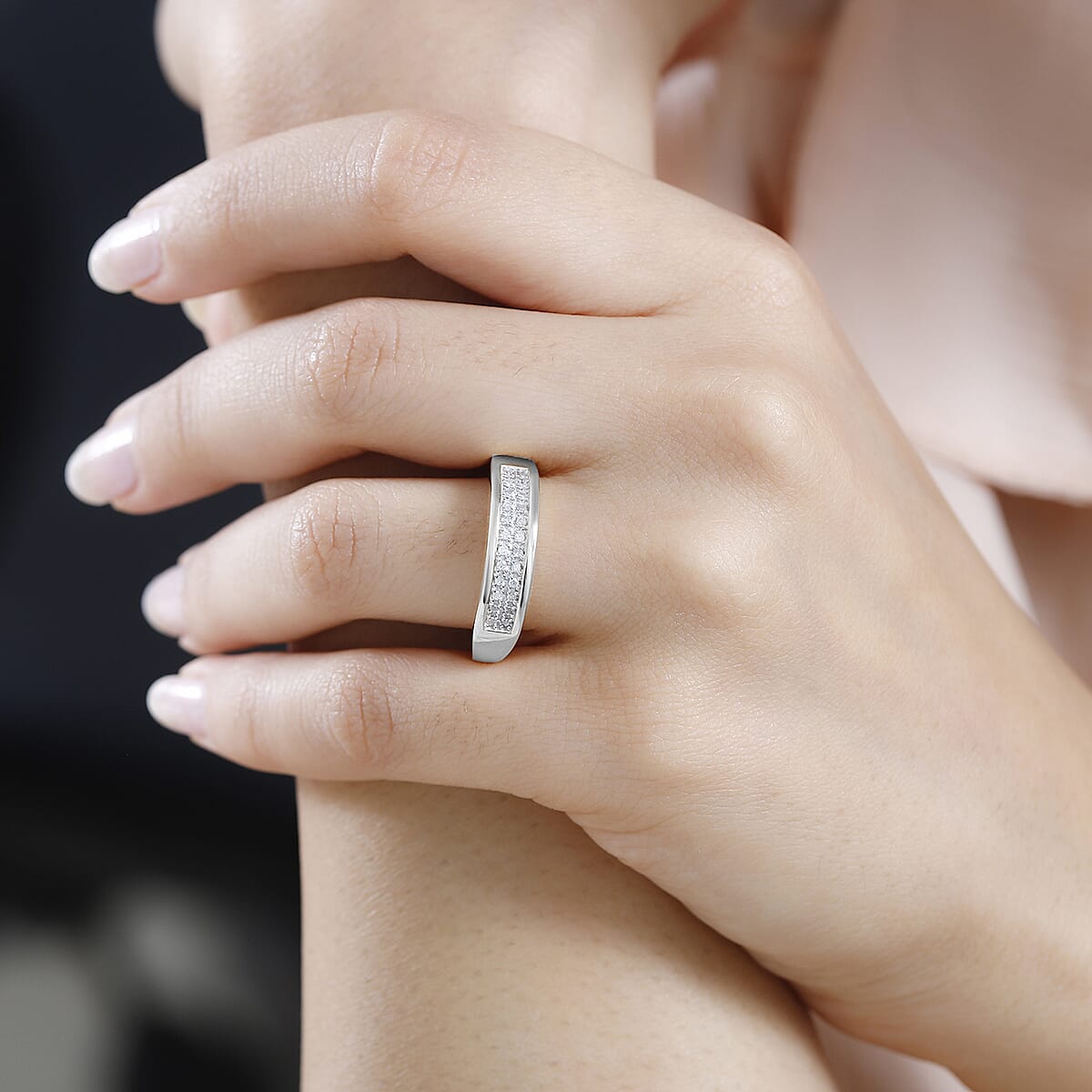 Doorbuster White Diamond Ring in Platinum Over Sterling Silver (Size 10.0) 0.20 ctw image number 1