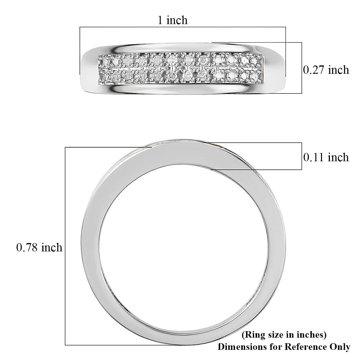 Diamond Band Ring in Platinum Over Sterling Silver (Size 10.0) 0.20 ctw