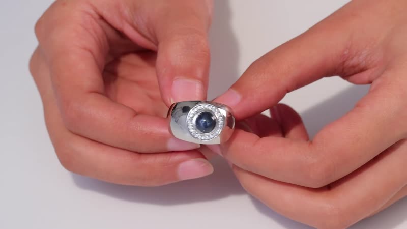 Blue Star Sapphire (DF), Moissanite Men's Ring in Platinum Over Sterling Silver (Size 10.0) 3.40 ctw