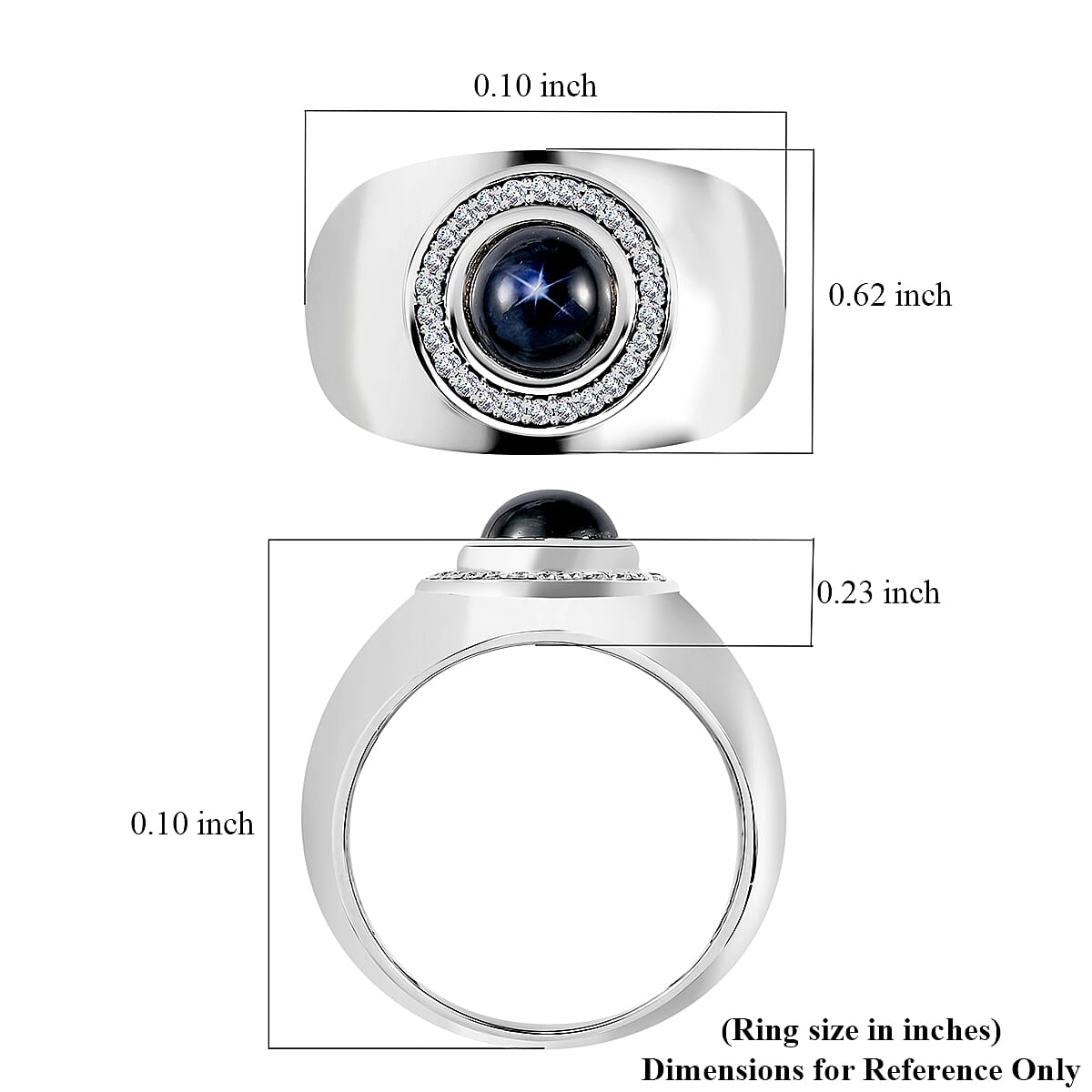 Blue Star Sapphire (DF) and Moissanite Men's Ring in Platinum Over Sterling Silver (Size 10.0) 3.40 ctw
