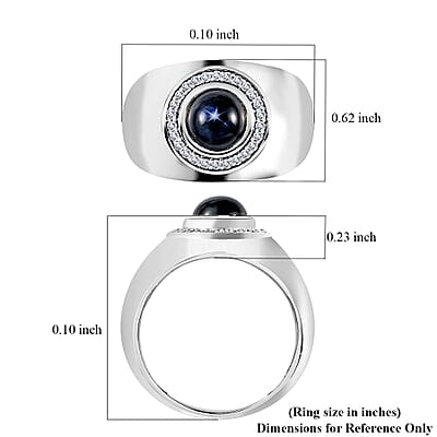 Blue Star Sapphire (DF) and Moissanite Men's Ring in Platinum Over Sterling Silver (Size 10.0) 3.40 ctw