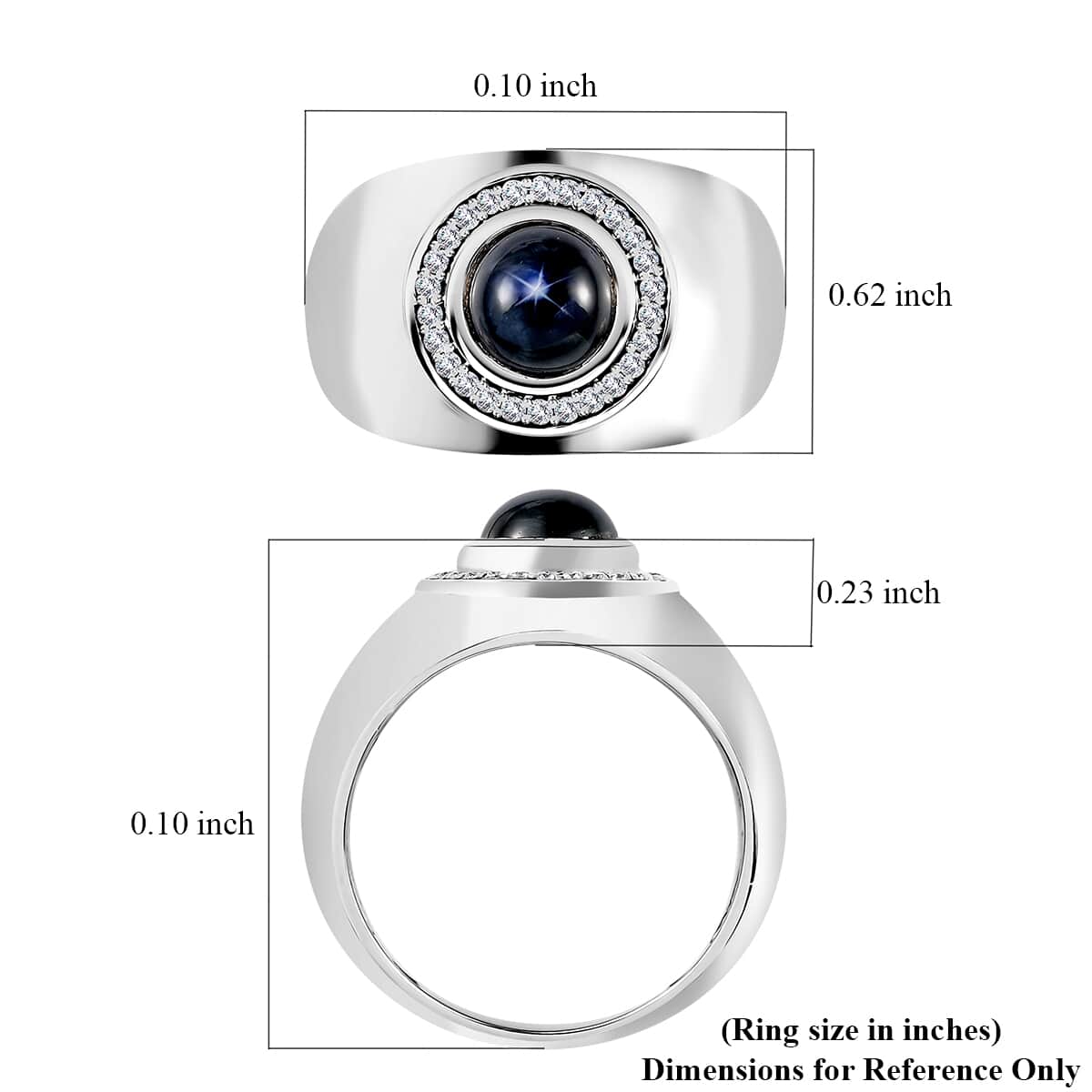 Blue Star Sapphire (DF) and Moissanite Men's Ring in Platinum Over Sterling Silver (Size 12.0) 3.40 ctw image number 5