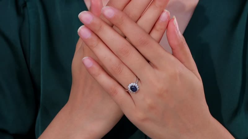 Premium Blue Star Sapphire (DF), Moissanite Ring in Platinum Over Sterling Silver (Size 10.0) 2.60 ctw