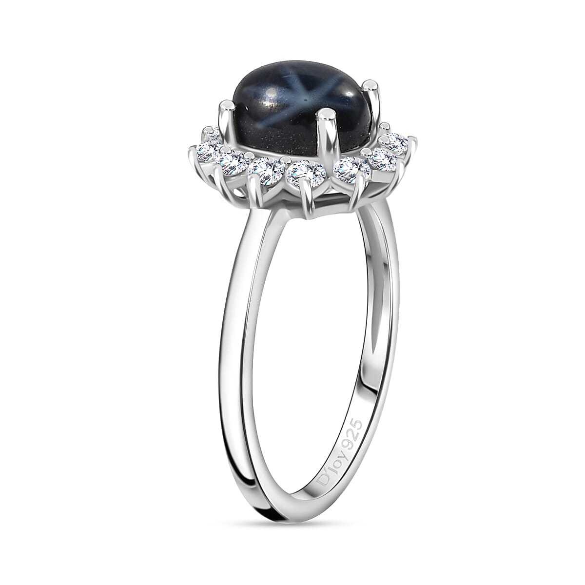Blue Star Sapphire (DF) and Moissanite Halo Ring in Platinum Over Sterling Silver (Size 10.0) 2.60 ctw