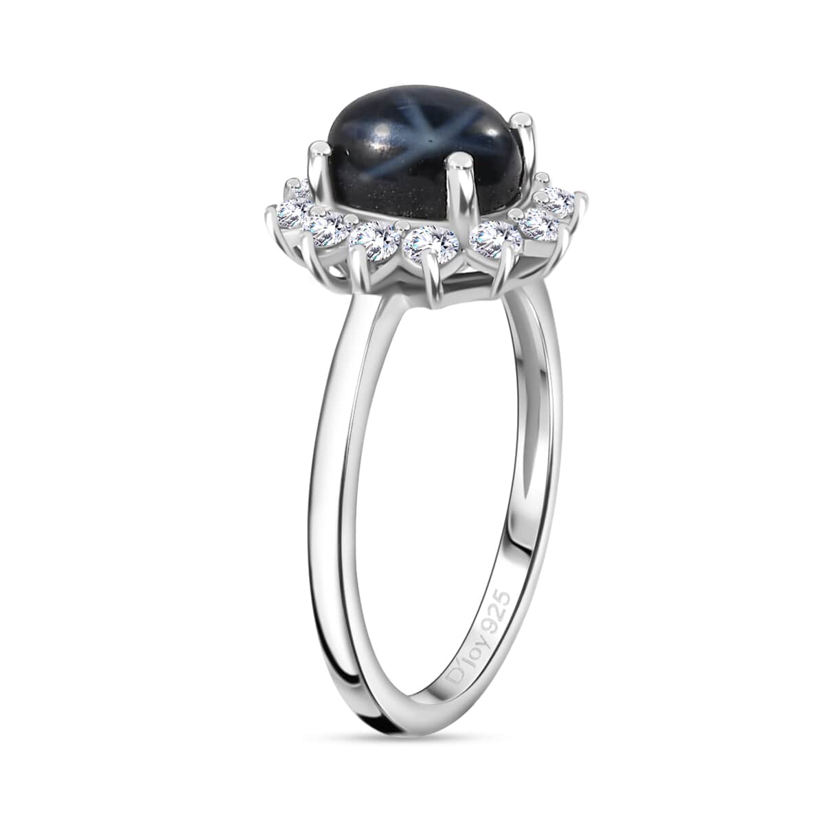 Blue Star Sapphire (DF) and Moissanite Halo Ring in Platinum Over Sterling Silver (Size 10.0) 2.60 ctw image number 3