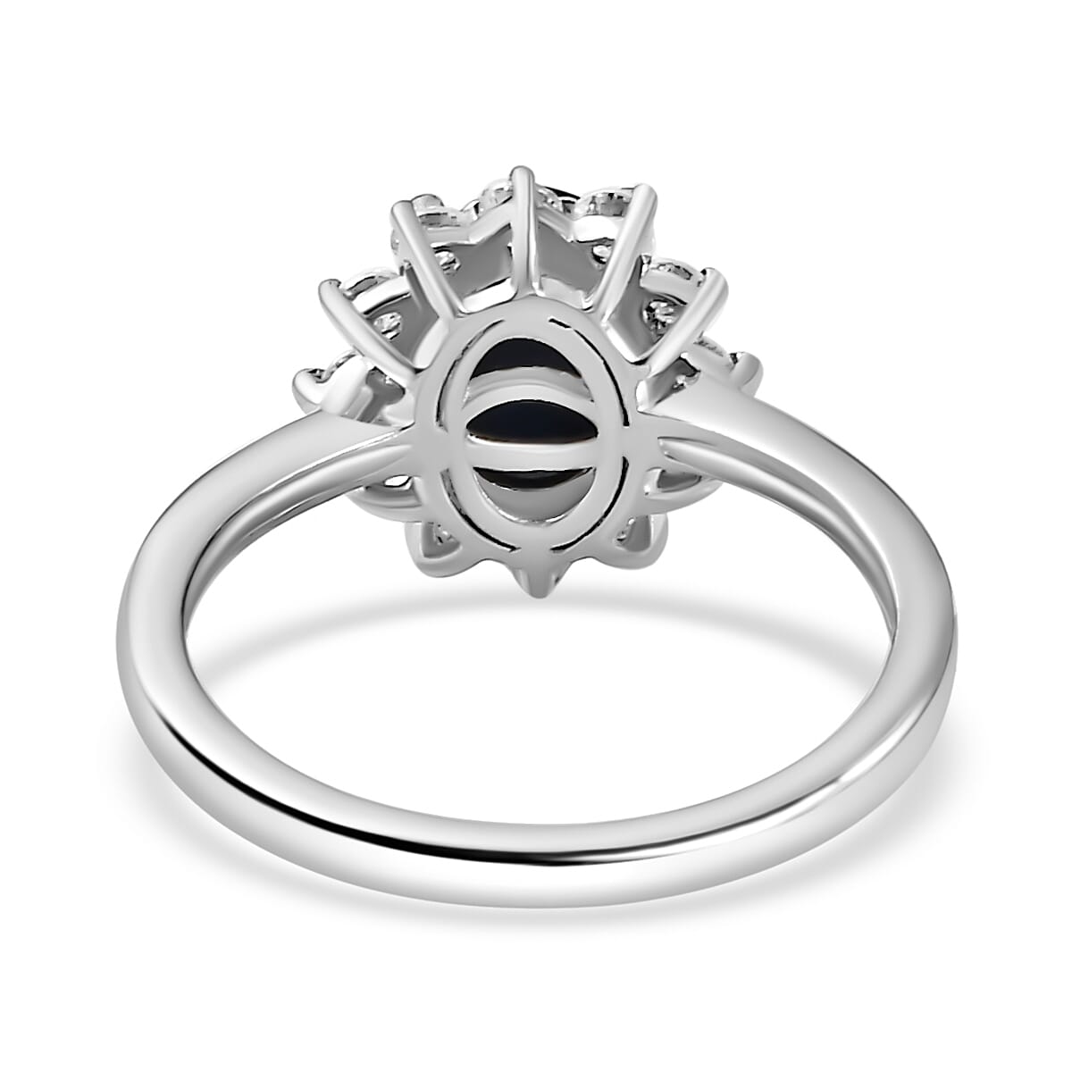 Blue Star Sapphire (DF) and Moissanite Halo Ring in Platinum Over Sterling Silver (Size 10.0) 2.60 ctw