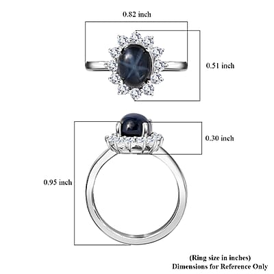 Blue Star Sapphire (DF) and Moissanite Halo Ring in Platinum Over Sterling Silver (Size 10.0) 2.60 ctw
