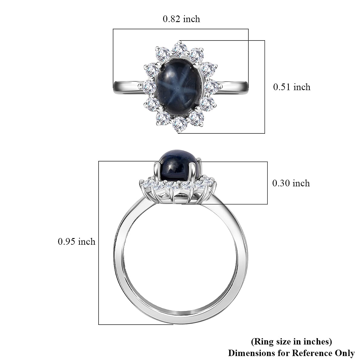 Blue Star Sapphire (DF) and Moissanite Halo Ring in Platinum Over Sterling Silver (Size 6.0) 2.60 ctw image number 5