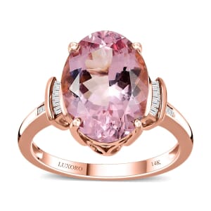 Luxoro 14K Rose Gold AAA Pink Morganite and G-H I2 Diamond Ring (Size 10.0) 5.80 ctw