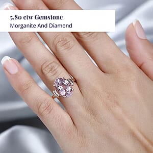 Luxoro 14K Rose Gold AAA Pink Morganite and G-H I2 Diamond Ring (Size 10.0) 5.80 ctw