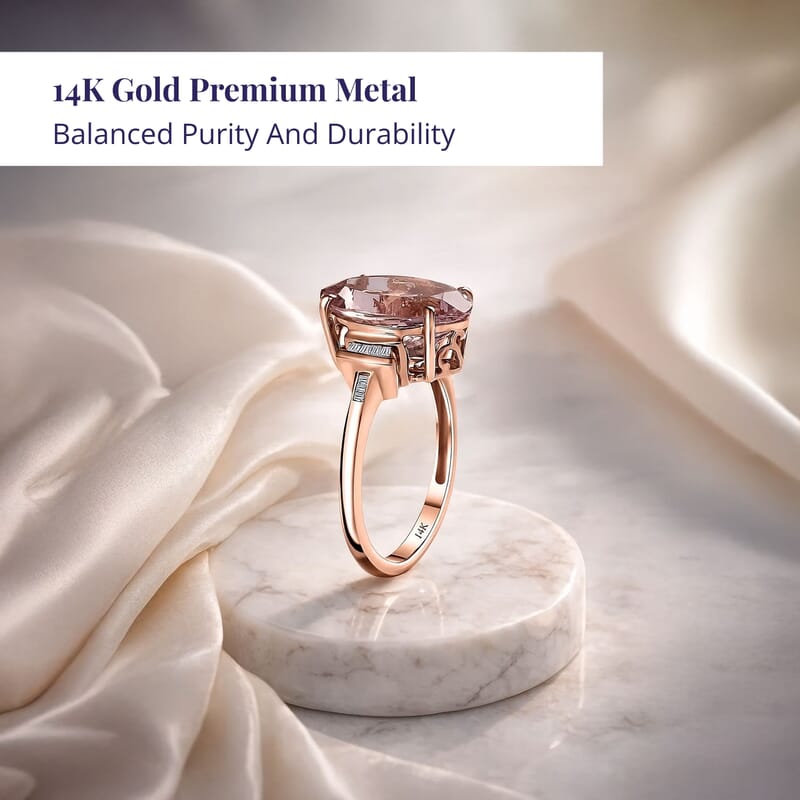 Luxoro 14K Rose Gold AAA Pink Morganite and G-H I2 Diamond Ring (Size 10.0) 5.80 ctw