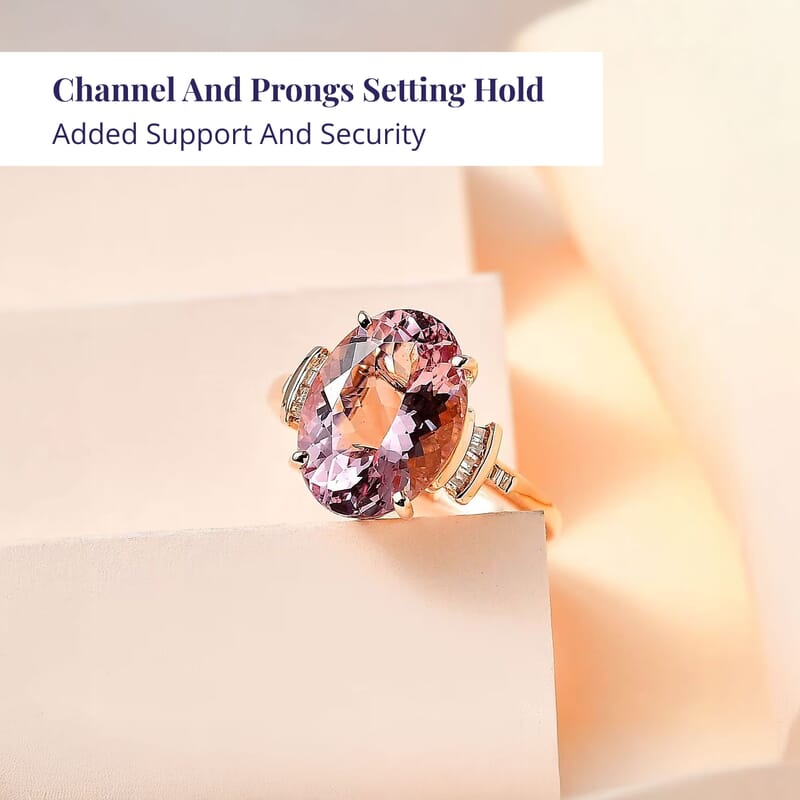 Luxoro 14K Rose Gold AAA Pink Morganite and G-H I2 Diamond Ring (Size 10.0) 5.80 ctw