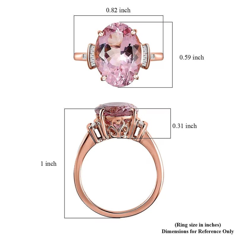 Luxoro 14K Rose Gold AAA Pink Morganite and G-H I2 Diamond Ring (Size 10.0) 5.80 ctw