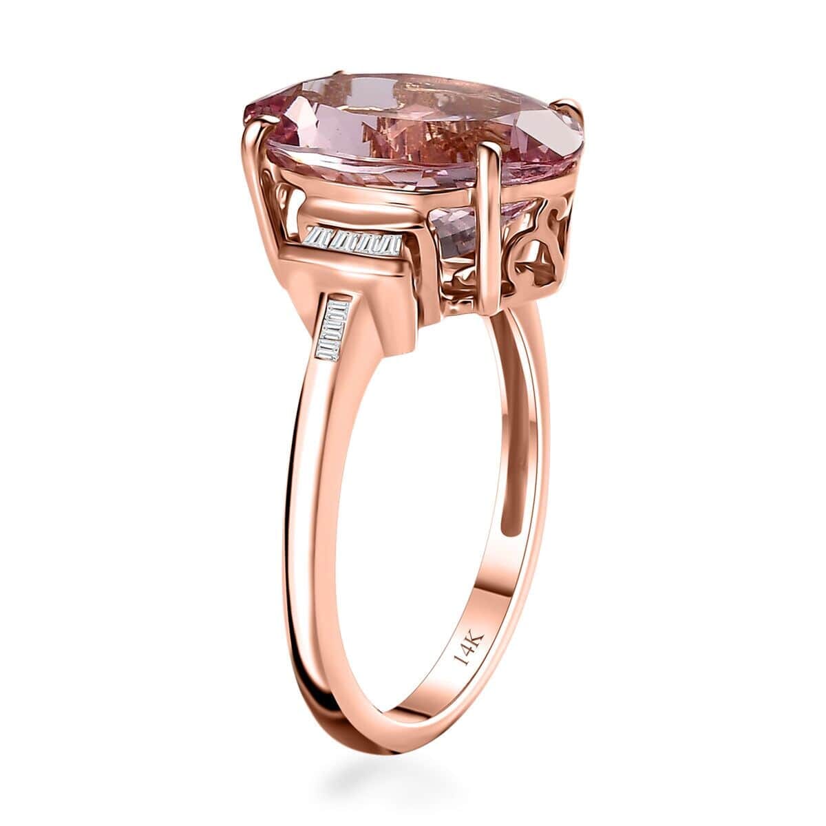 Luxoro 14K Rose Gold AAA Pink Morganite and G-H I2 Diamond Ring (Size 10.5) 5.80 ctw image number 3