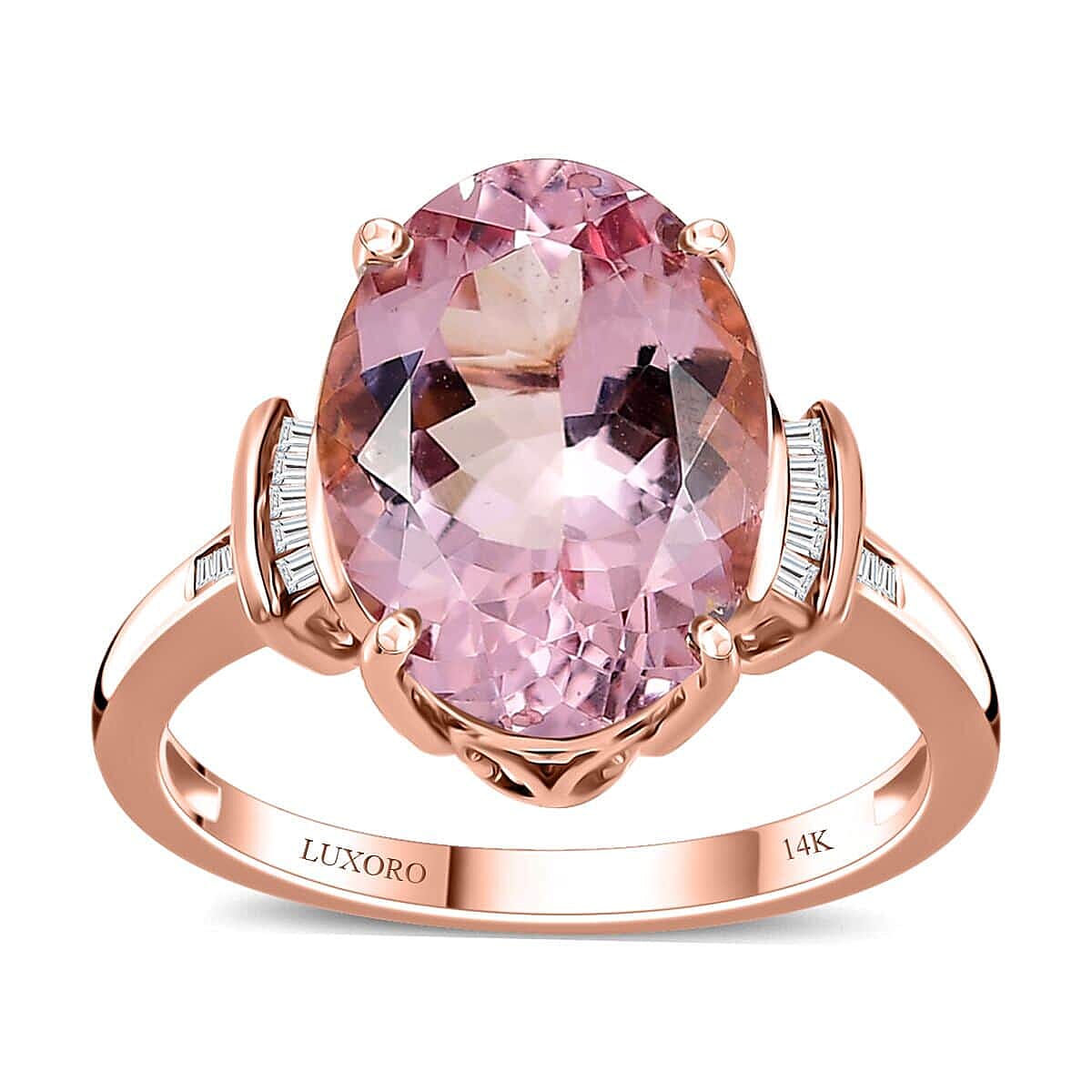 Luxoro 14K Rose Gold AAA Pink Morganite and G-H I2 Diamond Ring (Size 11.0) 5.80 ctw image number 0