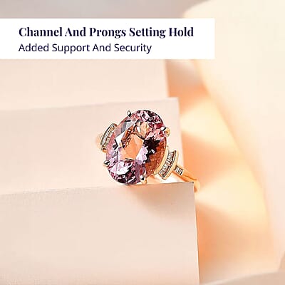 Luxoro 14K Rose Gold AAA Pink Morganite and G-H I2 Diamond Ring (Size 11.0) 5.80 ctw