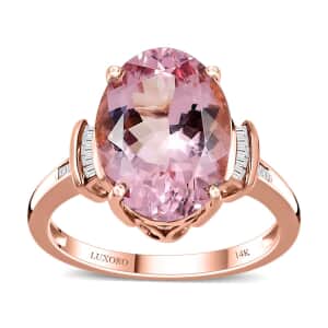 Luxoro 14K Rose Gold AAA Pink Morganite and G-H I2 Diamond Ring (Size 5.0) 5.80 ctw