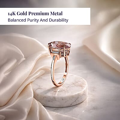 Luxoro 14K Rose Gold AAA Pink Morganite and G-H I2 Diamond Ring (Size 5.0) 5.80 ctw