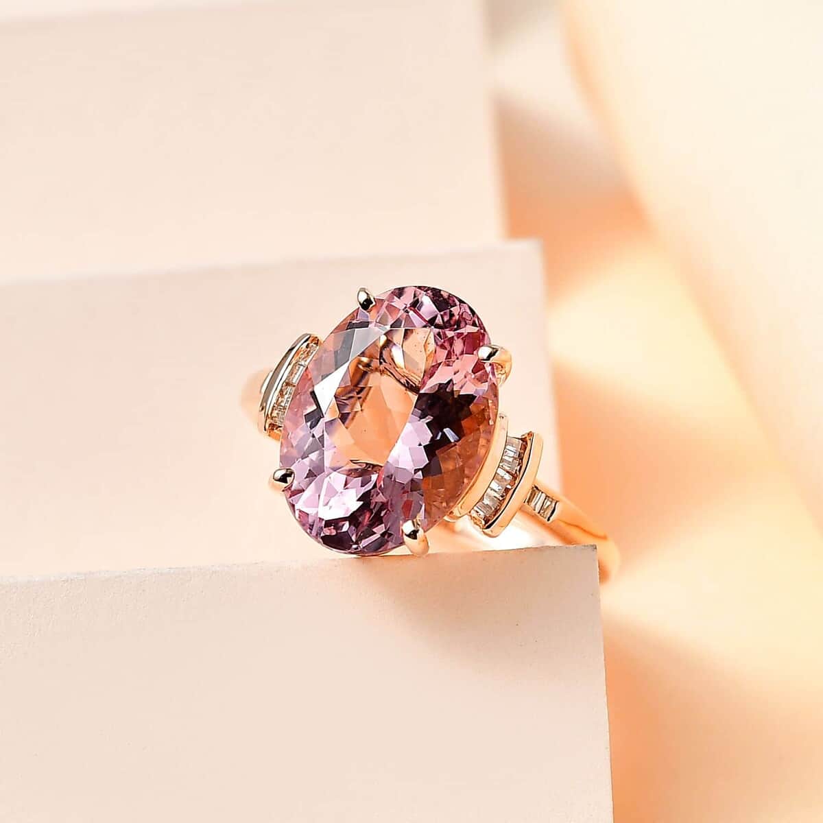 Luxoro 14K Rose Gold AAA Pink Morganite and G-H I2 Diamond Ring (Size 5.5) 5.80 ctw image number 1