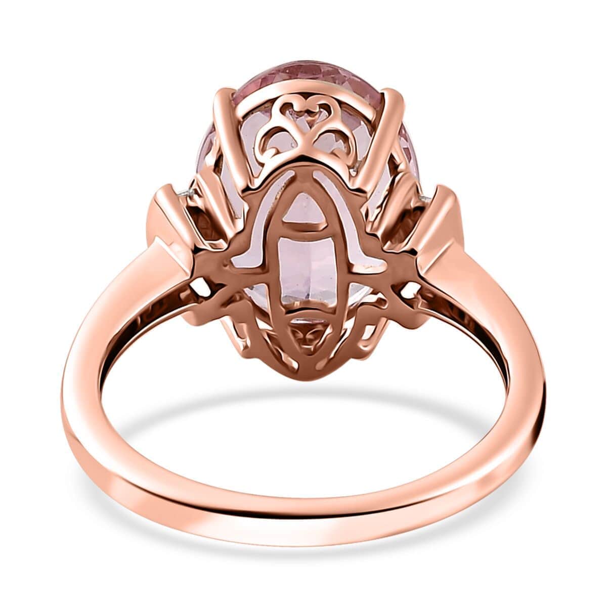 Luxoro 14K Rose Gold AAA Pink Morganite and G-H I2 Diamond Ring (Size 5.5) 5.80 ctw image number 4