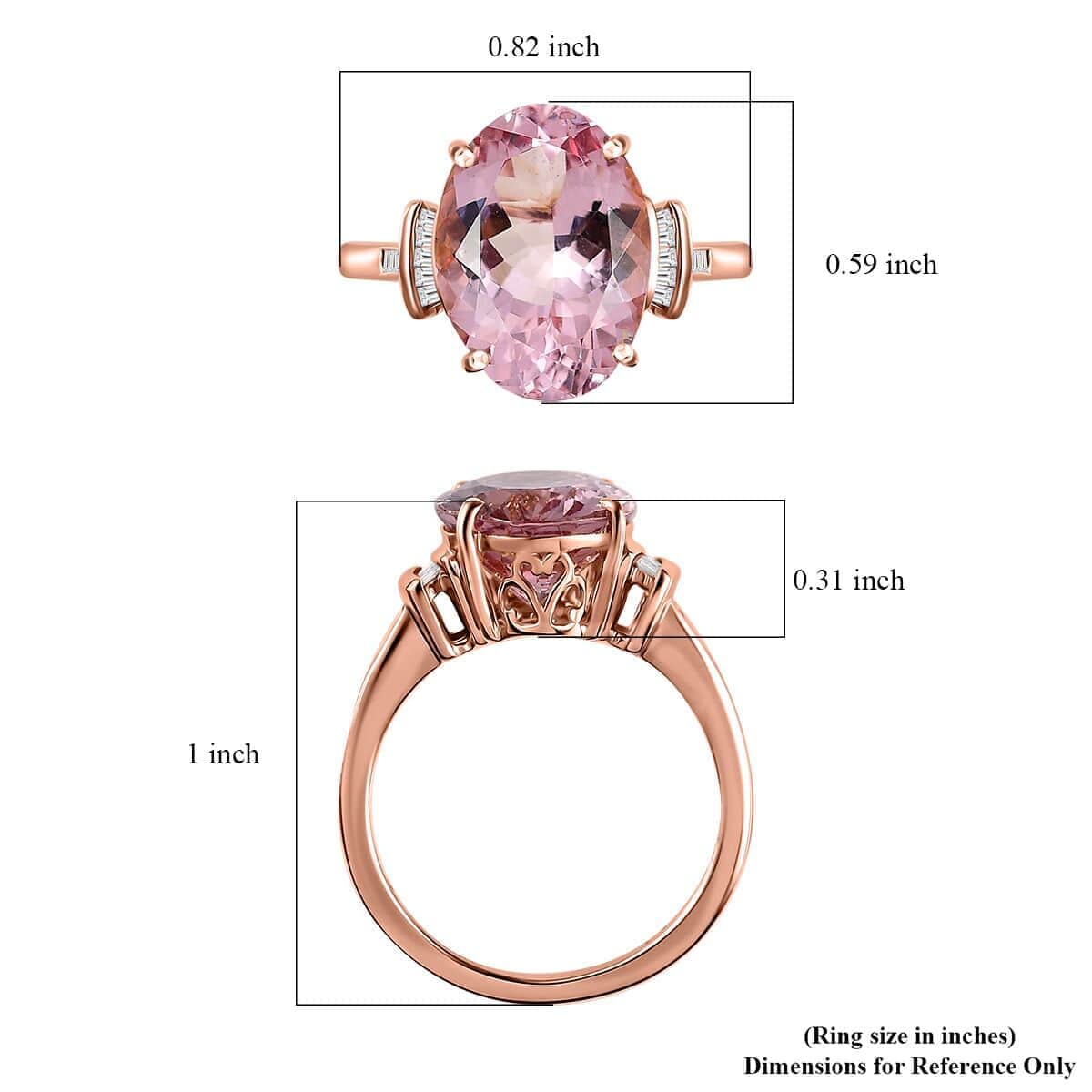 Luxoro 14K Rose Gold AAA Pink Morganite and G-H I2 Diamond Ring (Size 5.5) 5.80 ctw image number 5