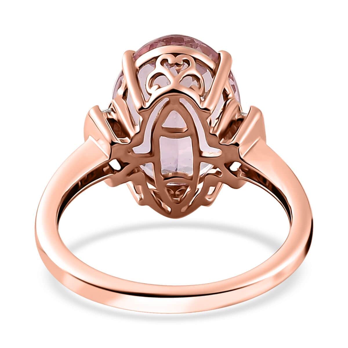 Epic Deal Luxoro 14K Rose Gold AAA Pink Morganite, Diamond (G-H, I2) Ring (Size 7.0) 5.10 ctw image number 4