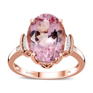 Luxoro 14K Rose Gold AAA Pink Morganite and G-H I2 Diamond Ring (Size 7.0) 5.10 ctw (Del. in 10-12 Days)