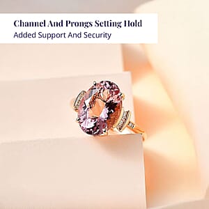 Luxoro 14K Rose Gold AAA Pink Morganite and G-H I2 Diamond Ring (Size 7.0) 5.80 ctw